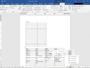 Insert table rows and columns with right click