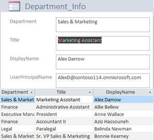 Field name and data type