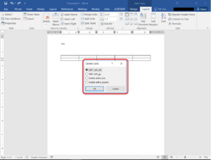 delete a table pop up